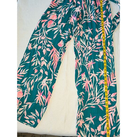 NWT Lily Pulitzer Womens Wide Leg Green Pink Jumpsuit Tropical Prime Time Print - Picture 5 of 9